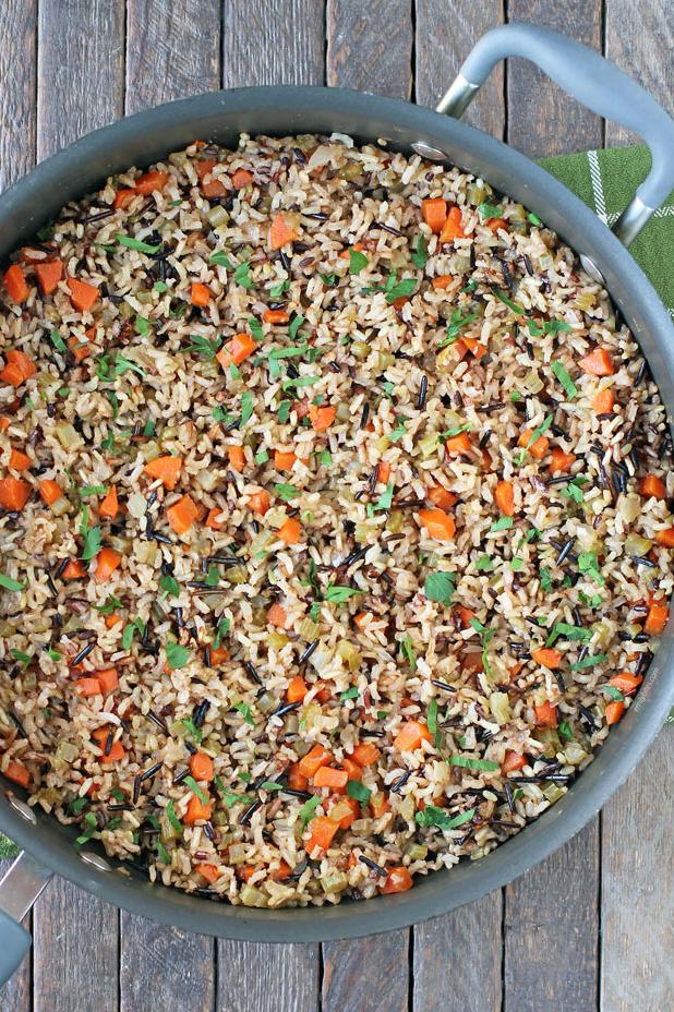 A colorful blend of wild rice, vegetables, and herbs.