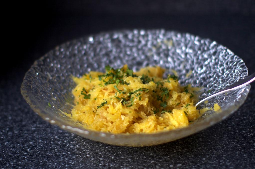  A colorful medley of Middle Eastern flavors on a bed of spaghetti squash