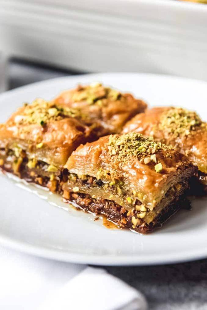  Bits of ground cinnamon and cloves add a warm and cozy touch to the baklava.