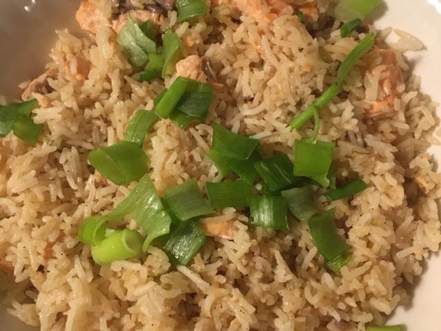  Brighten up your day with this vibrant salmon and green onion pilaf