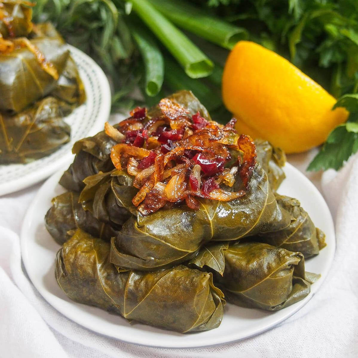  Deliciously savory and tangy stuffed grape leaves.