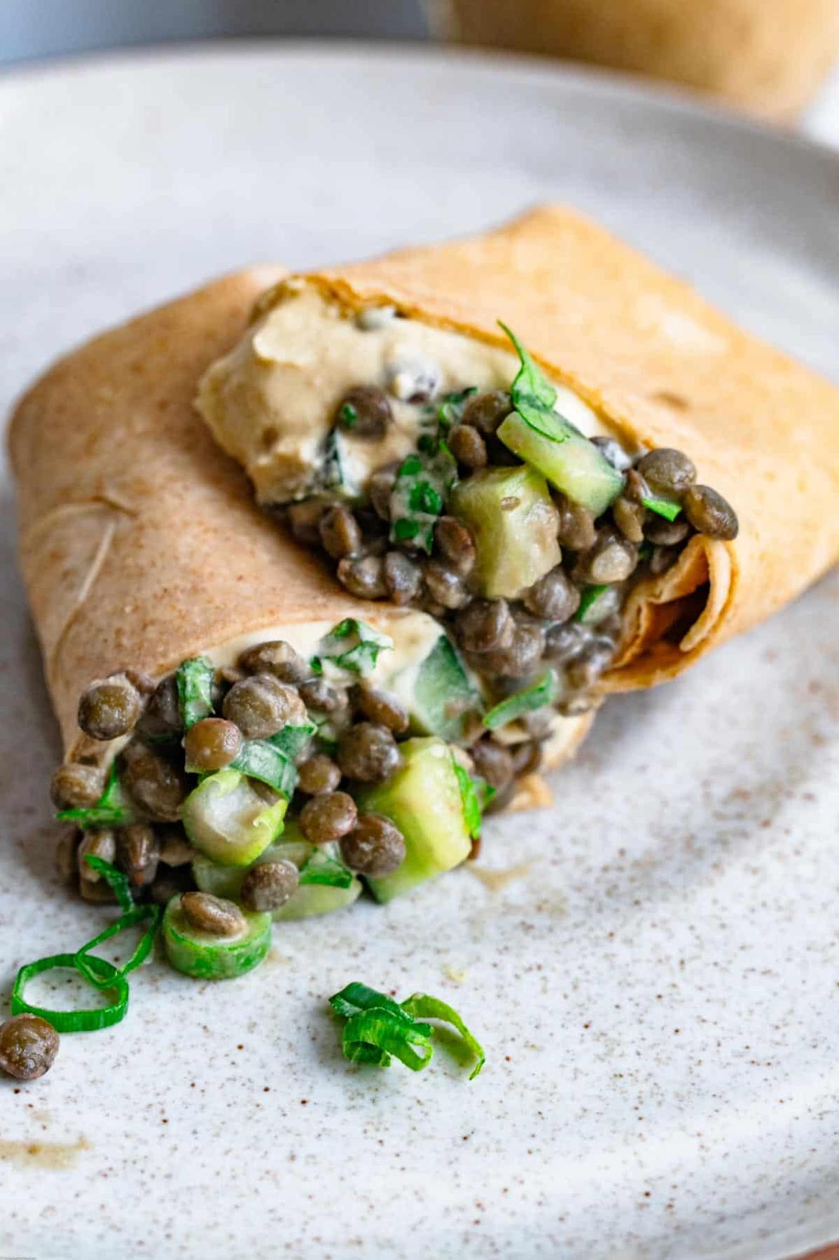  Fill your belly with these nutritious Lentil and Roasted Vegetable Wraps.