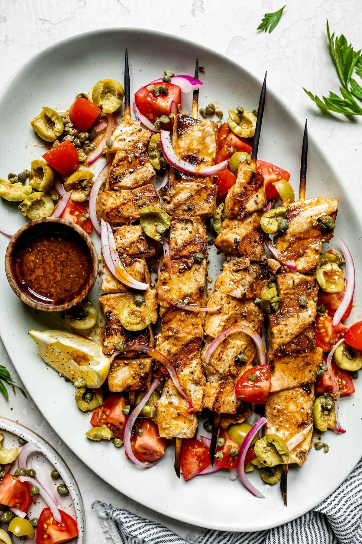  Grilled to perfection, these swordfish kebabs are packed with flavor that will make your taste buds dance.