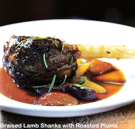 LAMB SHANKS, BRAISED TURKISH-STYLE WITH ROASTED PLUMS