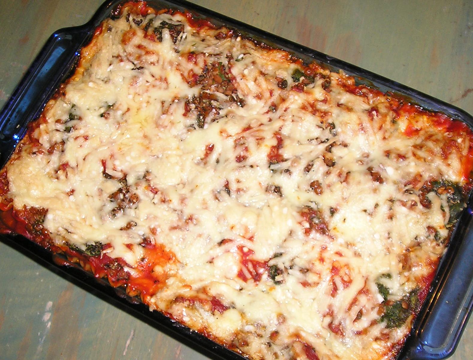  Layers of spinach and lentils create a mouthwatering visual feast in this lasagna dish.