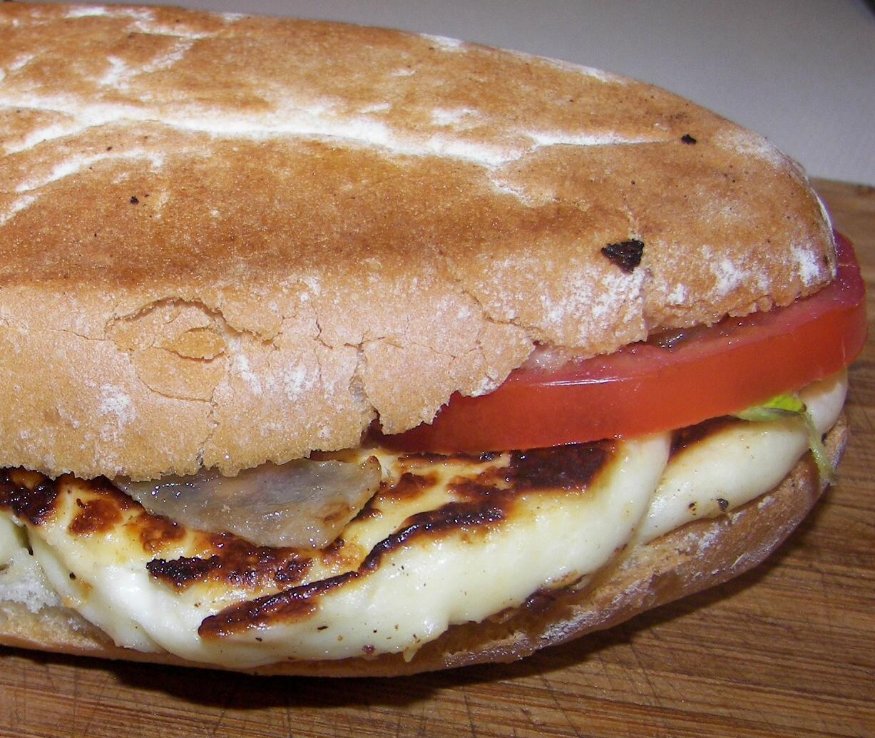  Our halloumi, onion and tomato sandwich is a true work of culinary art.