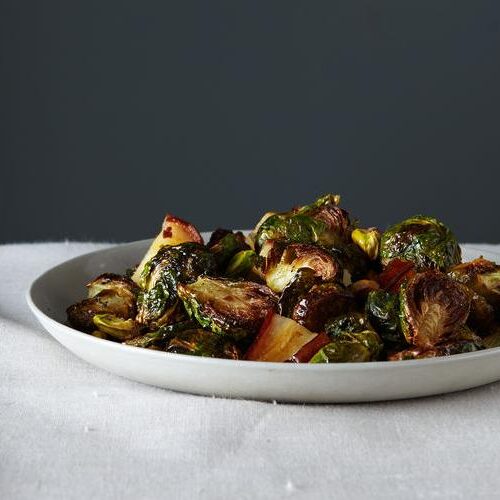 Roasted Brussel Sprouts With Pear and Pistachio
