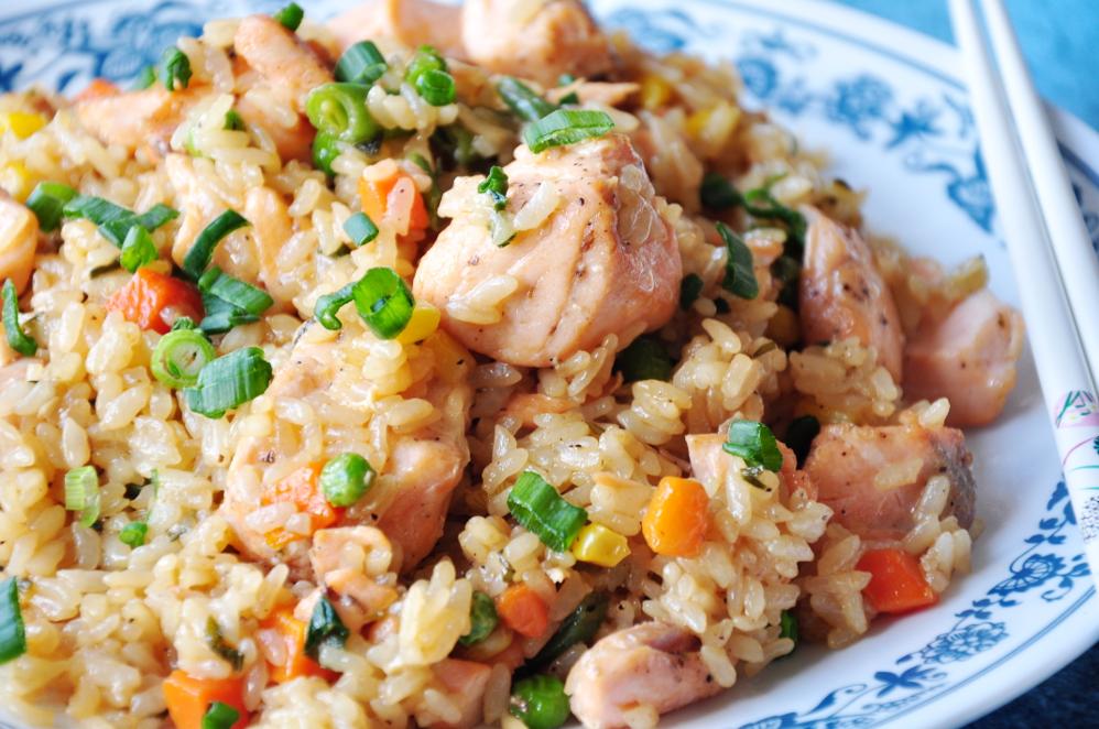 Salmon Pilaf With Green Onions