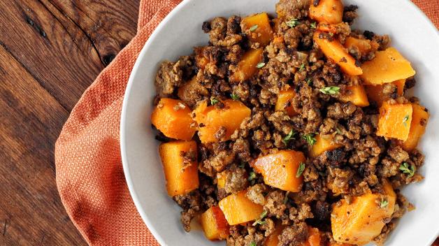  Say goodbye to boring weeknight dinners with this Butternut Squash and Lebanese Spiced Ground Beef dish.