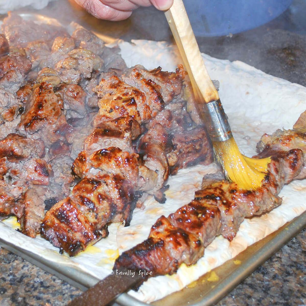  Sizzling hot skewers of Kabob Barg ready to be served!