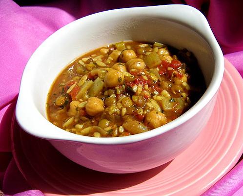  Spices, herbs, lentils, chickpeas, and veggies- all in a pot for a delicious soup.