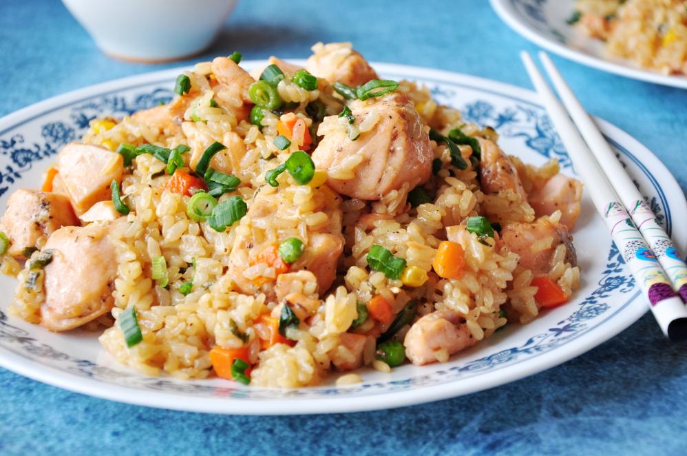  The dreamiest combination of rice, salmon, and green onions