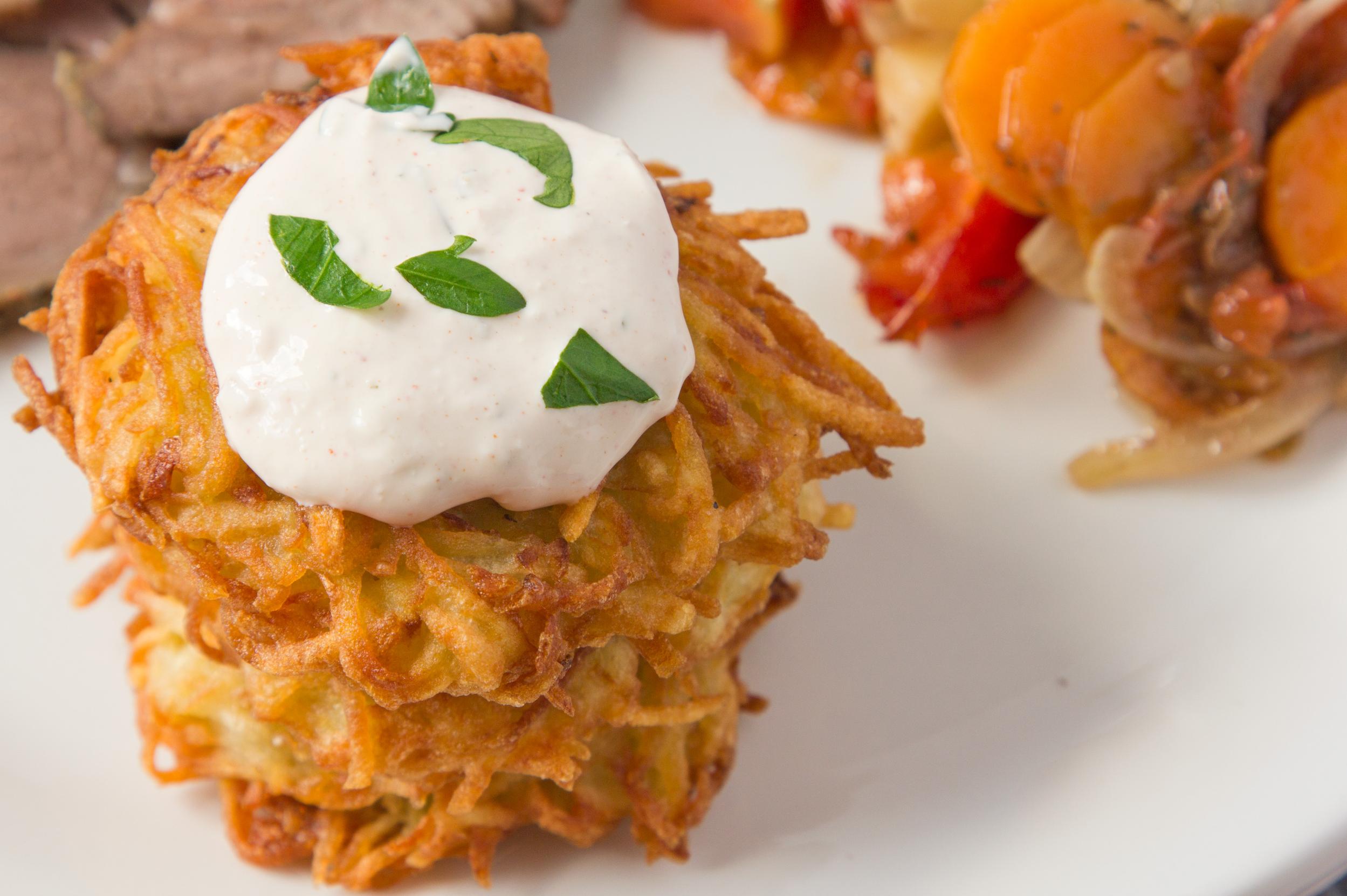  The golden brown hue is the beauty of perfectly fried latkes.