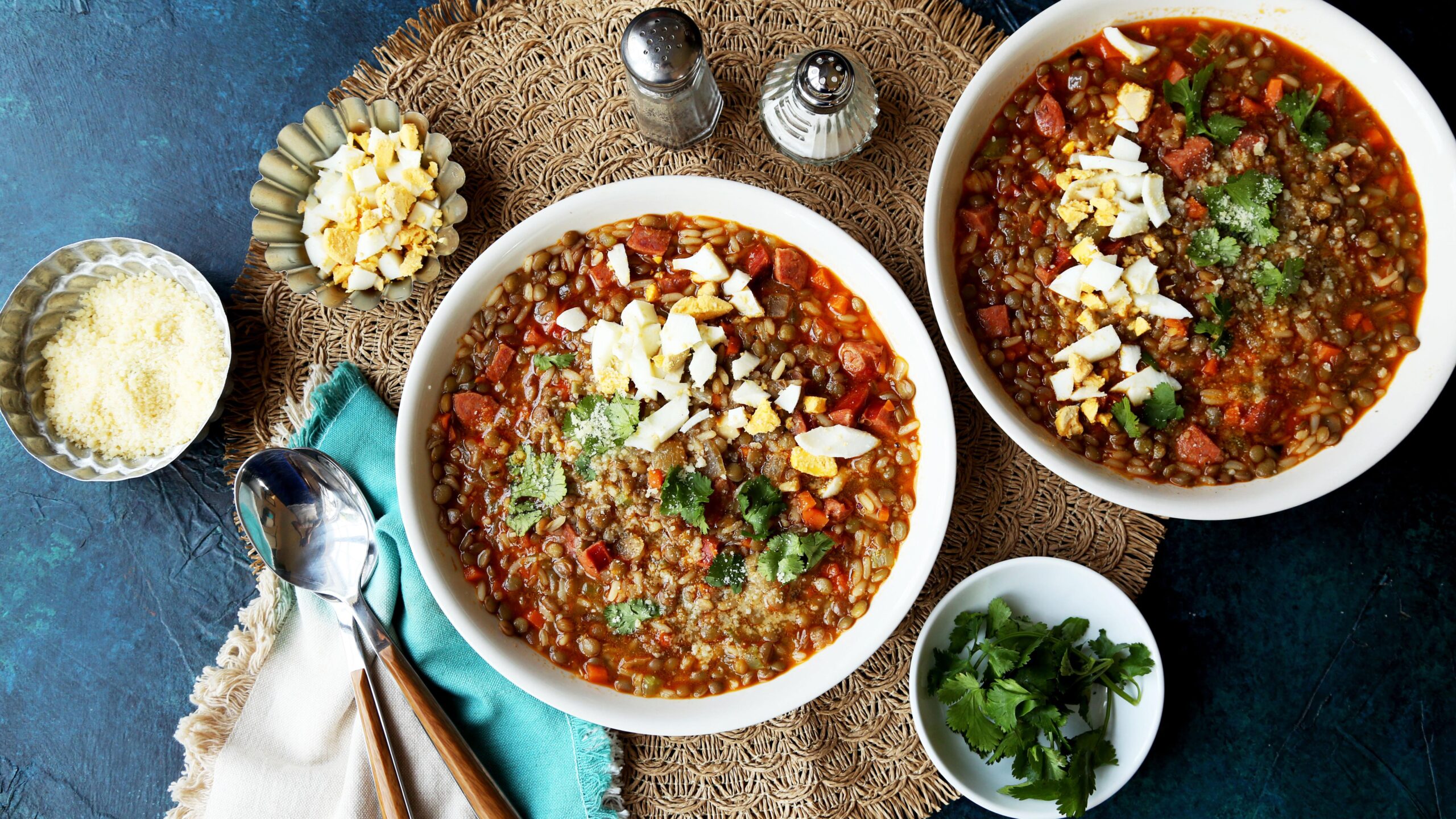  The sizzling chorizo is the perfect partner for this hearty lentil soup.