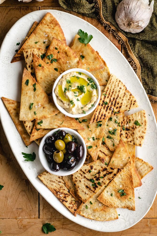  These golden brown pita chips are a perfect match for your favorite savory dips