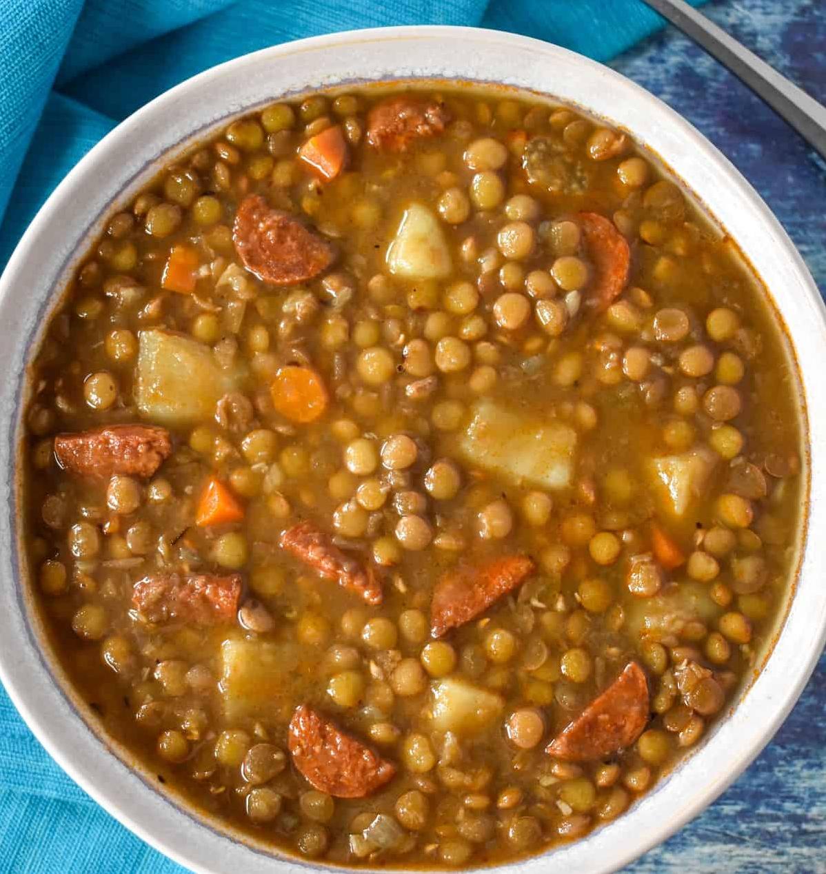  You won't be able to resist a second serving of this flavorful Basque chorizo and lentil soup.